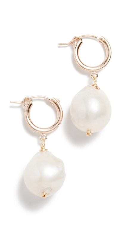 Brinker + Eliza Back To Basics Huggie Earrings Gold/Pearl