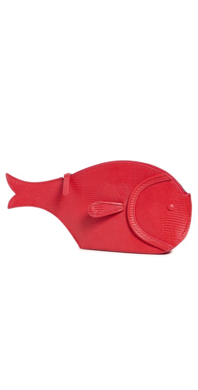 STAUD Pesce Leather Clutch Red Rose
