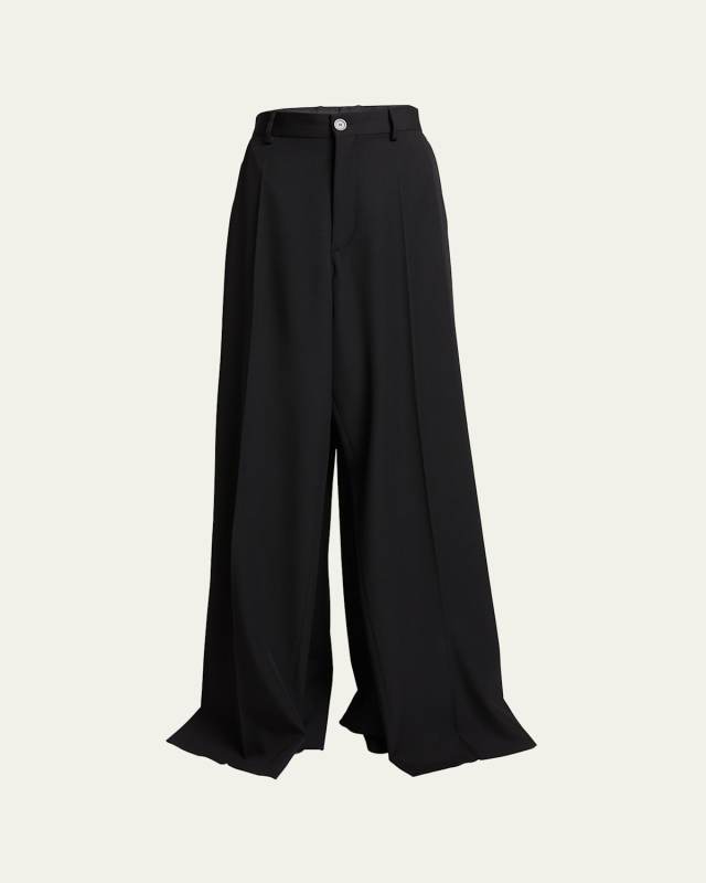 Double Front Wide-Leg Wool Pants