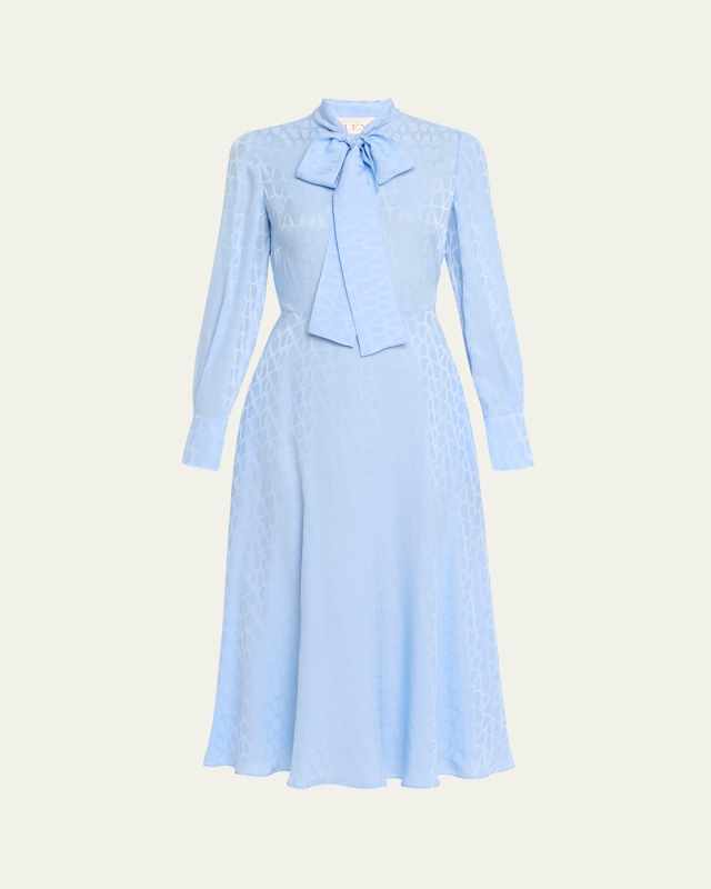 Logo Tie-Neck Midi Silk Dress