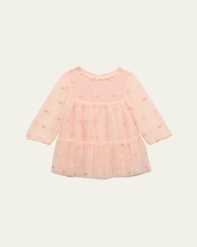 Girl's Embroidered Glitter Hearts Tulle Dress, Size 6M-36