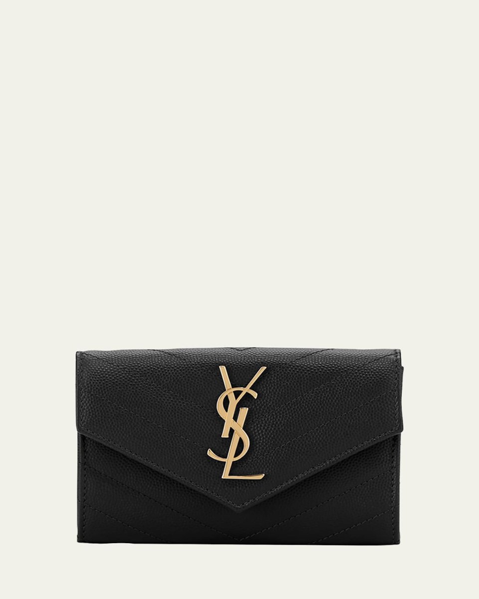 YSL Monogram Small Flap Wallet in Grained Leather