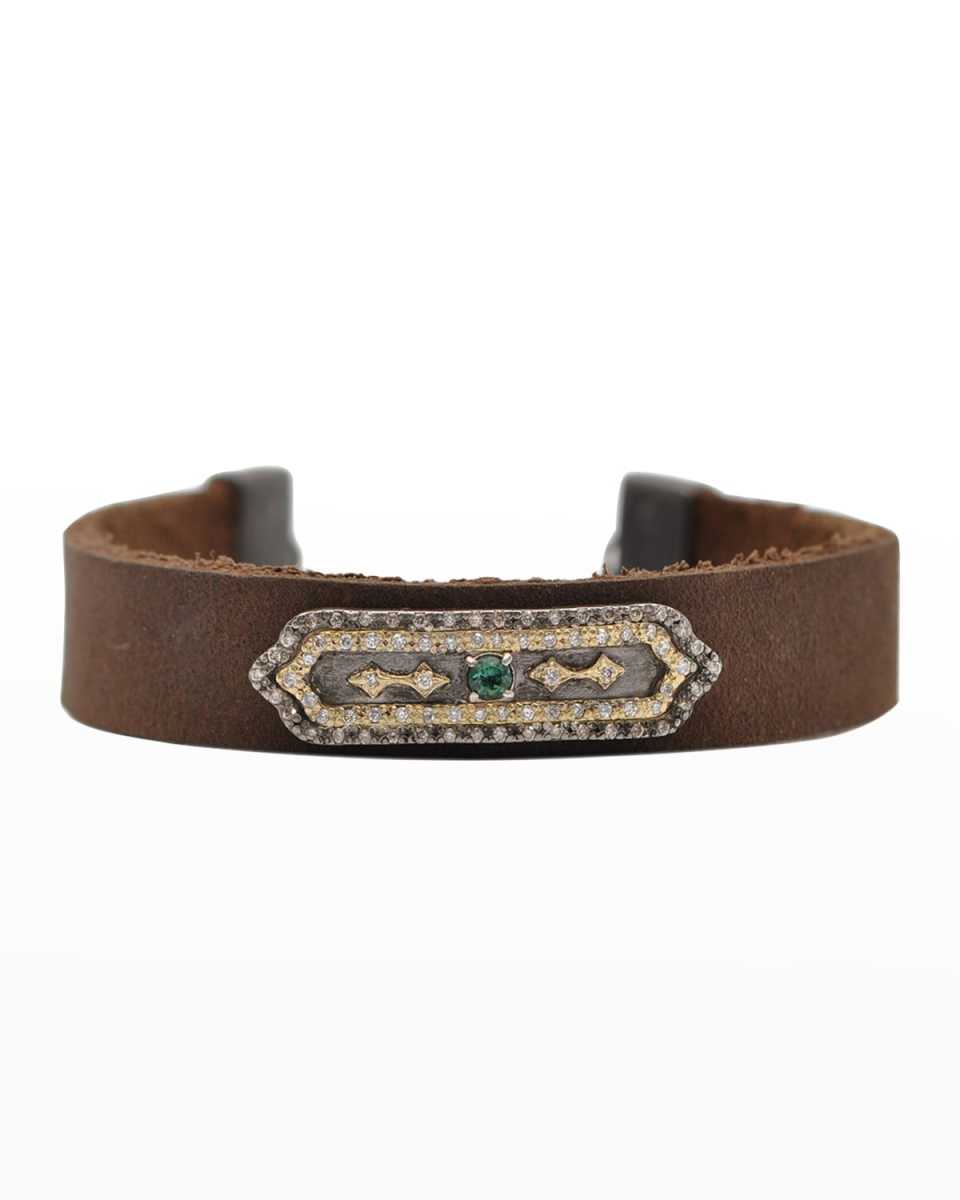 Old World Tourmaline and Diamond Shield Leather Bracelet