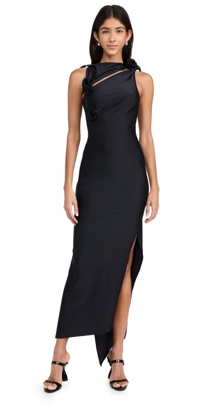 Coperni Asymmetrical Flower Gown Black