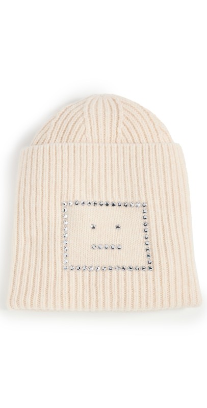 Acne Studios Embellished Face Square Beanie Oatmeal Melang