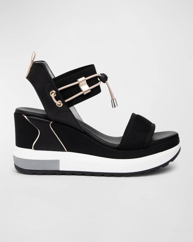 Platform Wedge Sandals with Bungee Detail