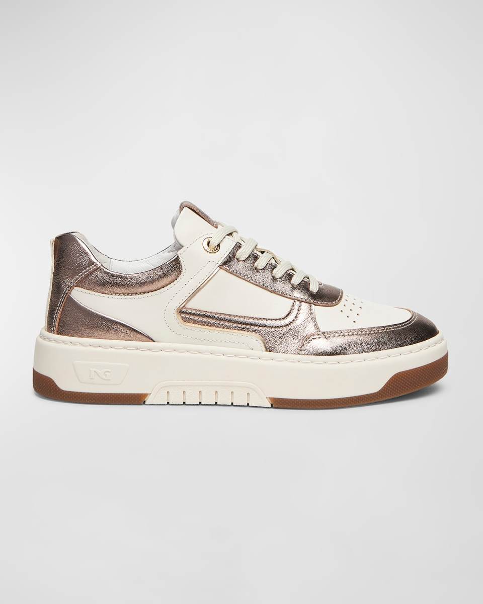 Clean Mixed Leather Low-Top Sneakers