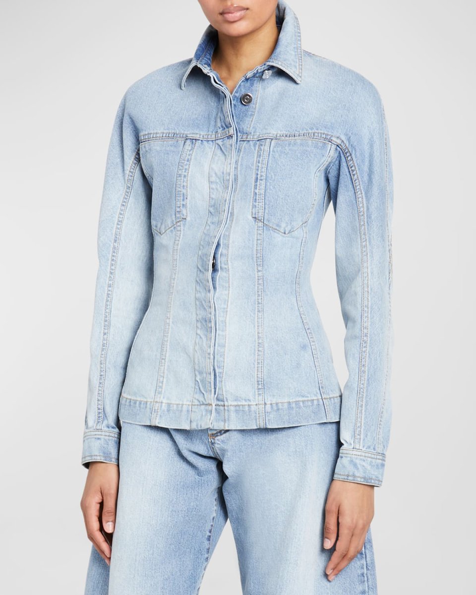 Button-Front Fitted Denim Jacket