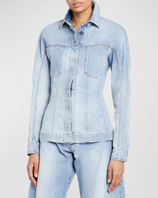 Button-Front Fitted Denim Jacket