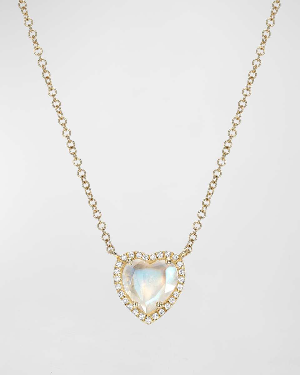 Diamond Halo Moonstone Heart Necklace