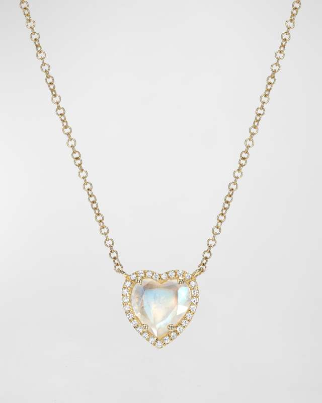 Diamond Halo Moonstone Heart Necklace