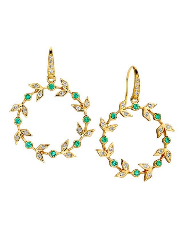 18K Yellow Gold Mogul Wreath Earrings with Gems and Diamonds