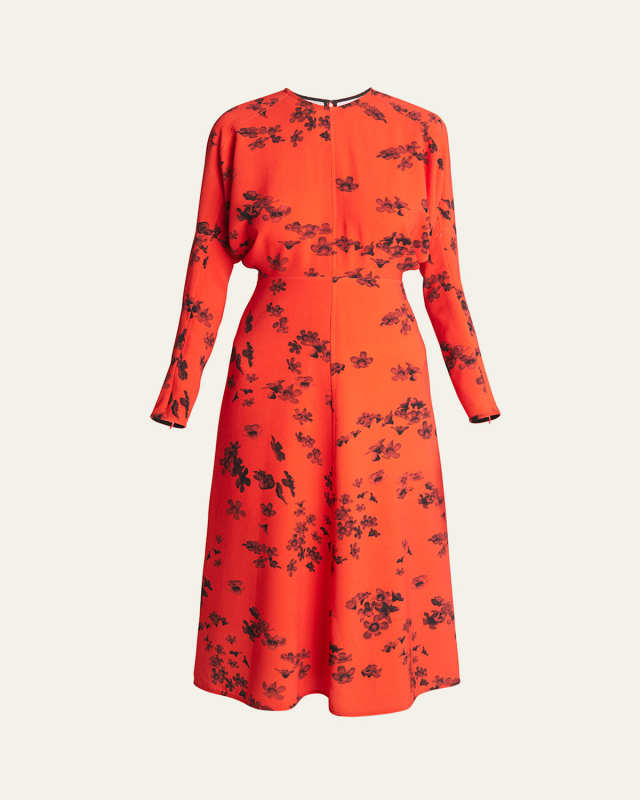 Floral Dolman-Sleeve Midi Dress