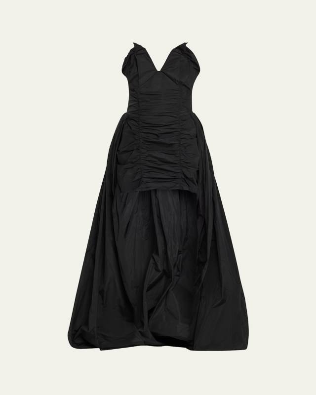 Ruched Strapless Bustier Mini Dress with Attached Train