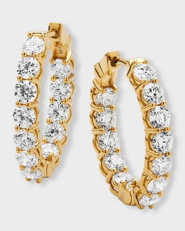 18K Yellow Gold Diamond Oval Hoop Earrings, 3.6tcw, 0.75"L