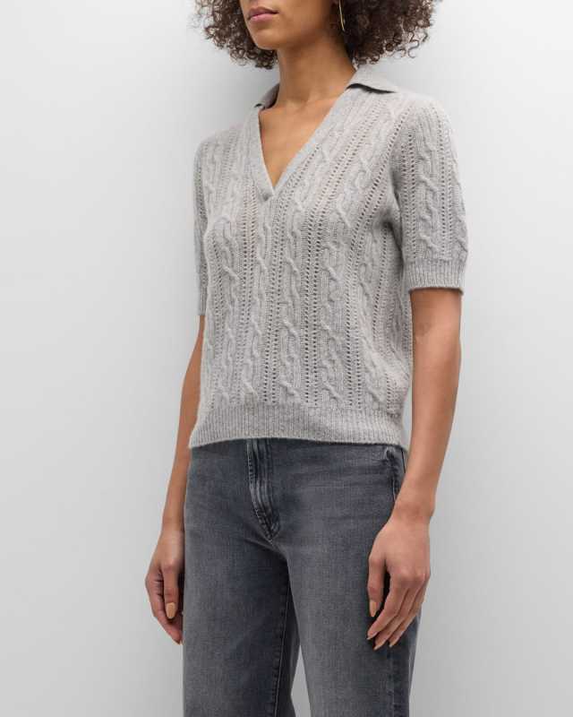 Cashmere Cable-Knit Polo