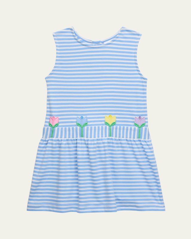 Girl's Tulip Applique Sleeveless Knit Dress, Size 2-6