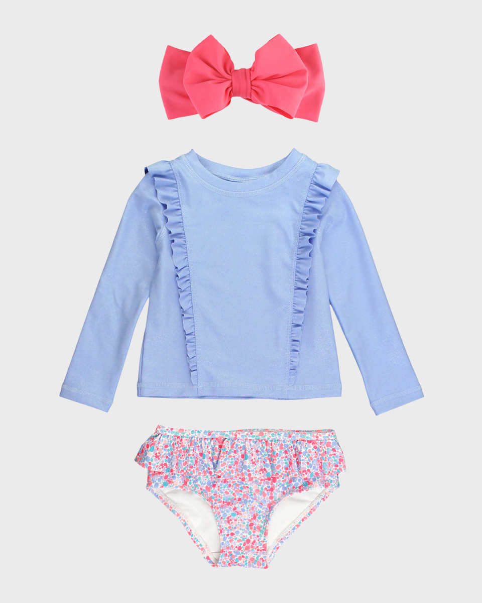 Girl's Shimmer Two-Piece Swimsuit and Bow Set, Size 3M-8