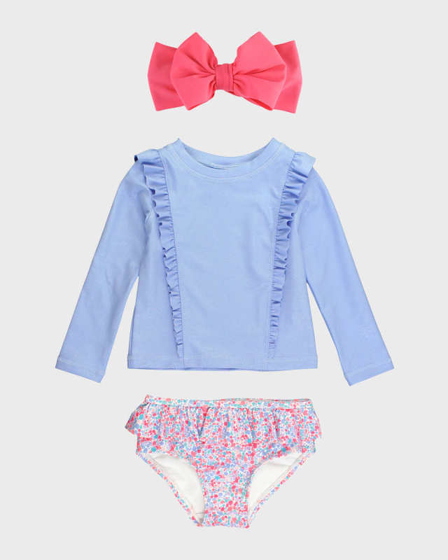 Girl's Shimmer Two-Piece Swimsuit and Bow Set, Size 3M-8