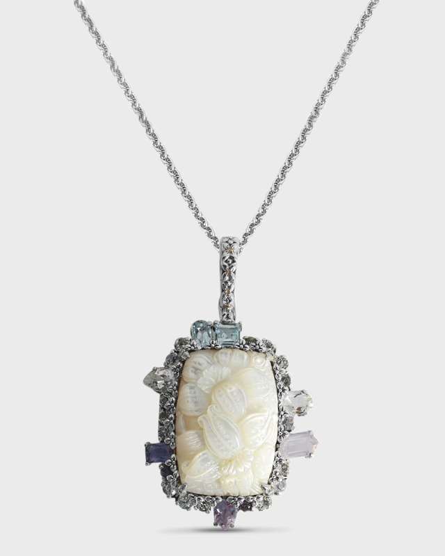 Mother-of-Pearl, Amethyst, Iolite and White Topaz Pendant Necklace