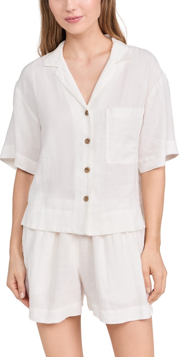 Eberjey Garment Dyed Linen Short Set Ivory