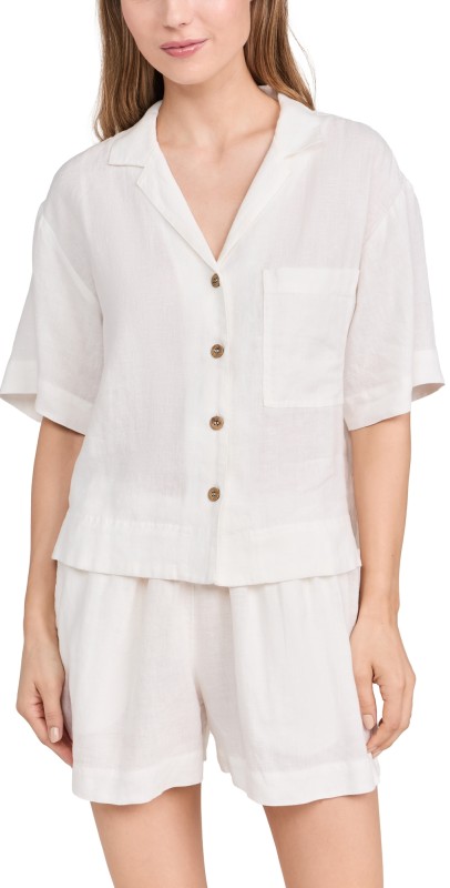 Eberjey Garment Dyed Linen Short Set Ivory