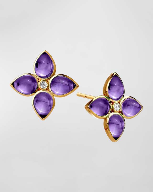 18K Yellow Gold Stone and Diamond Jardin Stud Earrings
