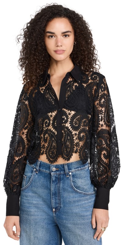 L'AGENCE Odelia Crop Button Down Blouse Black