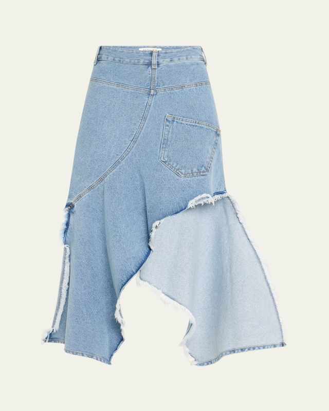 Twisted Denim Raw-Edge Midi Skirt