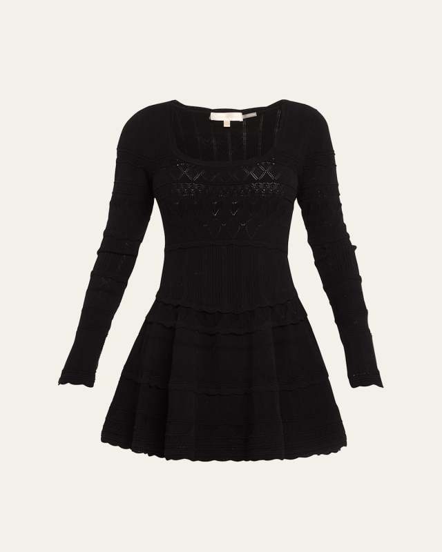 Lavender Pointelle-Knit Mini Dress