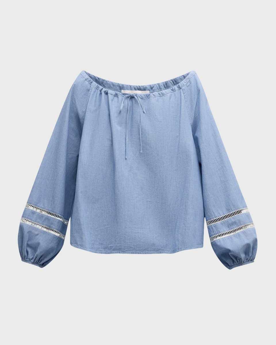x High Summer Chambray Blouse with Netted Detailing