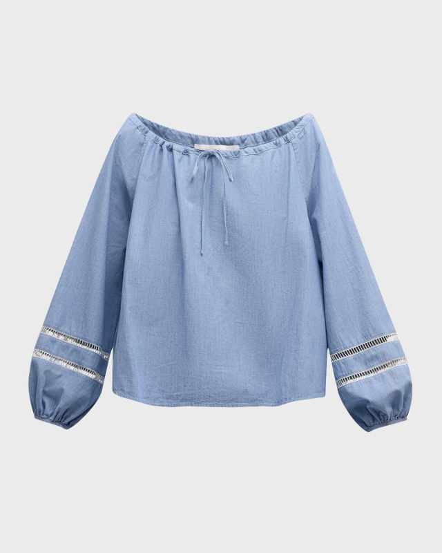 x High Summer Chambray Blouse with Netted Detailing