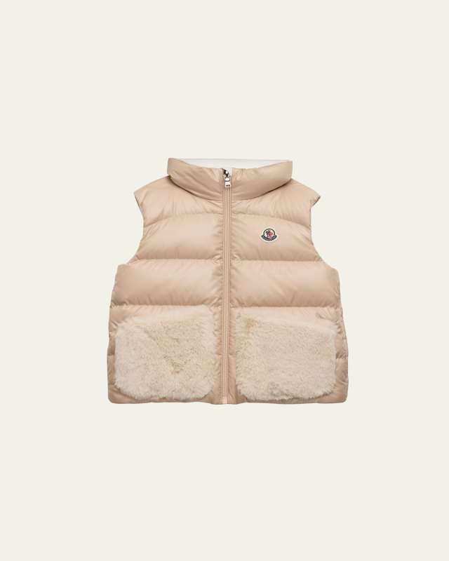 Girl's Vive Puffer Vest W/ Teddy Pockets, Size 12M-3