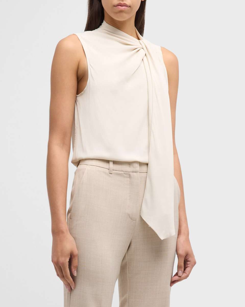 Divo Sleeveless Tie-Neck Crepe Blouse