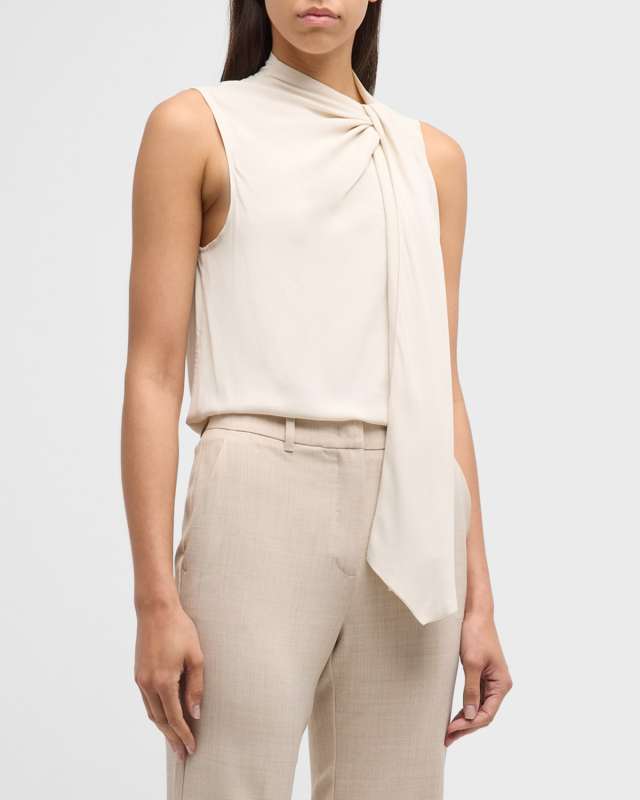 Divo Sleeveless Tie-Neck Crepe Blouse