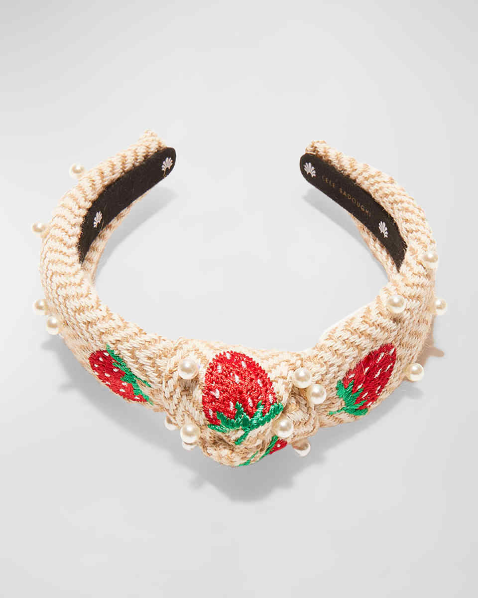 Kids Pearly Embroidered Strawberry Headband