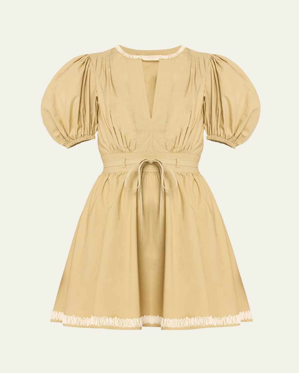 Wilda Embroidered Puff-Sleeve Mini Dress