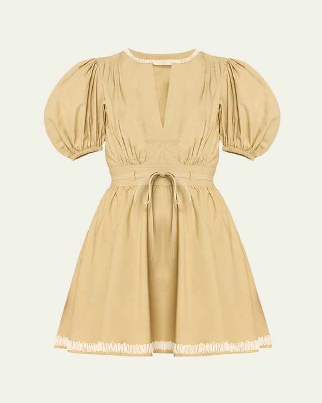 Wilda Embroidered Puff-Sleeve Mini Dress