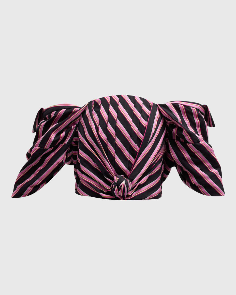 Maggie Stripe Off-Shoulder Cropped Bustier