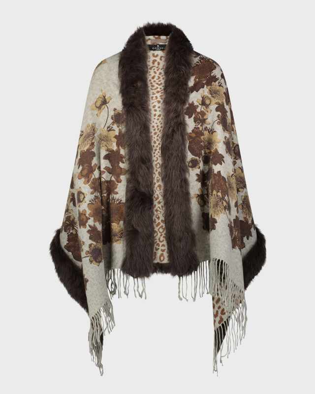 Double-Face Cashmere Stole with Lamb Shearling Trim