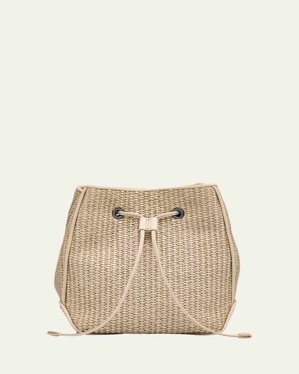 Small Drawstring Raffia Bucket Bag