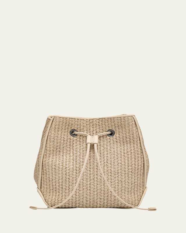 Small Drawstring Raffia Bucket Bag