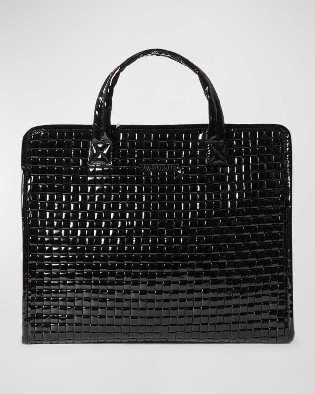 Medium Woven Patent Box Tote Bag
