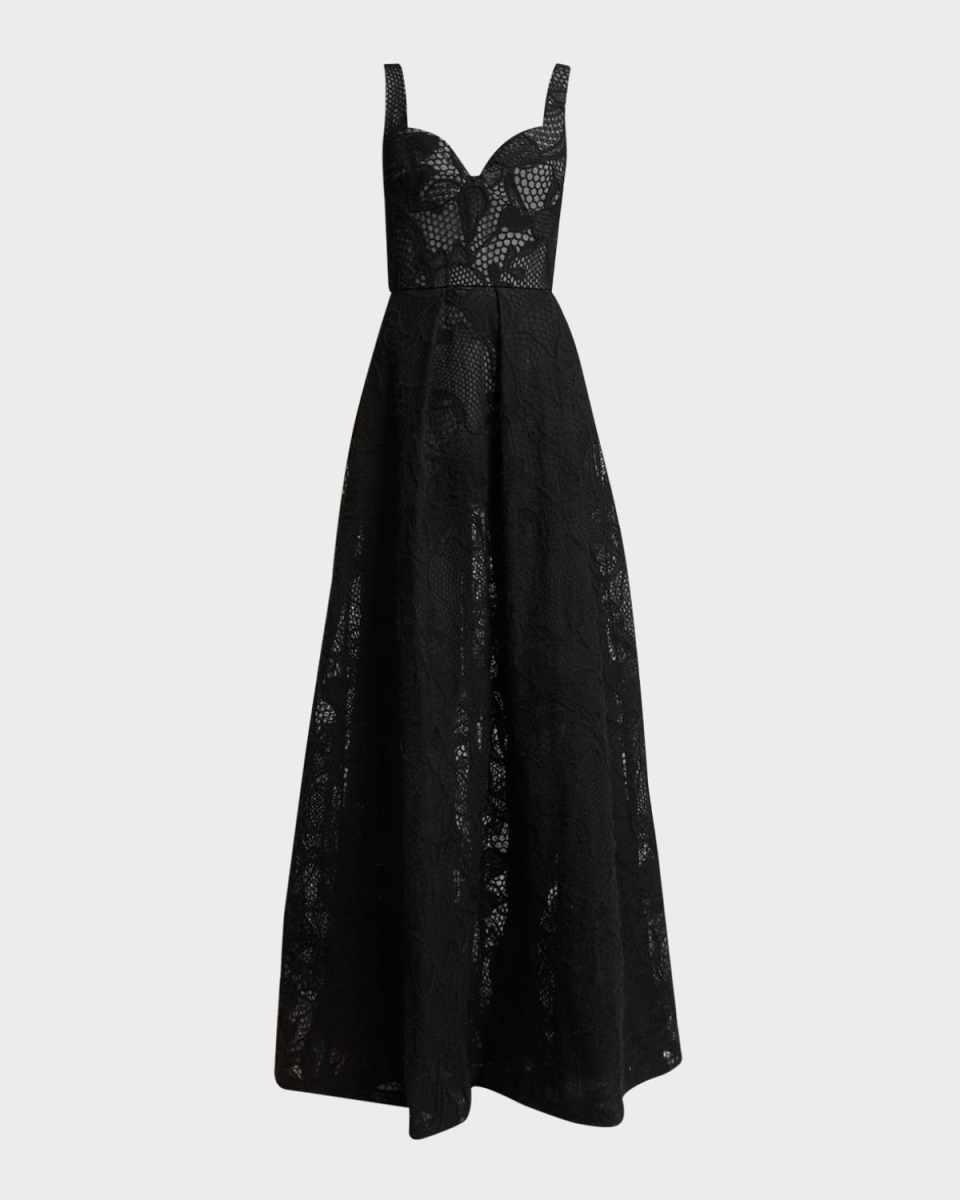 Lace Embroidered Tulle Sleeveless Bustier Gown