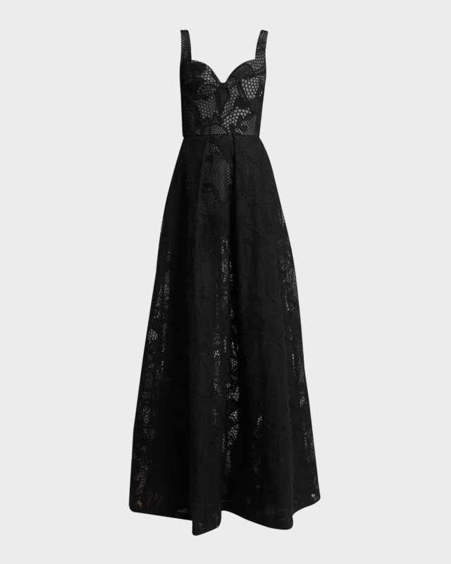 Lace Embroidered Tulle Sleeveless Bustier Gown