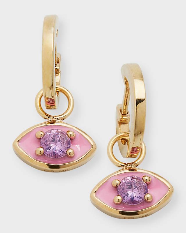 Pink Enamel Sapphire Evil Eye Huggies