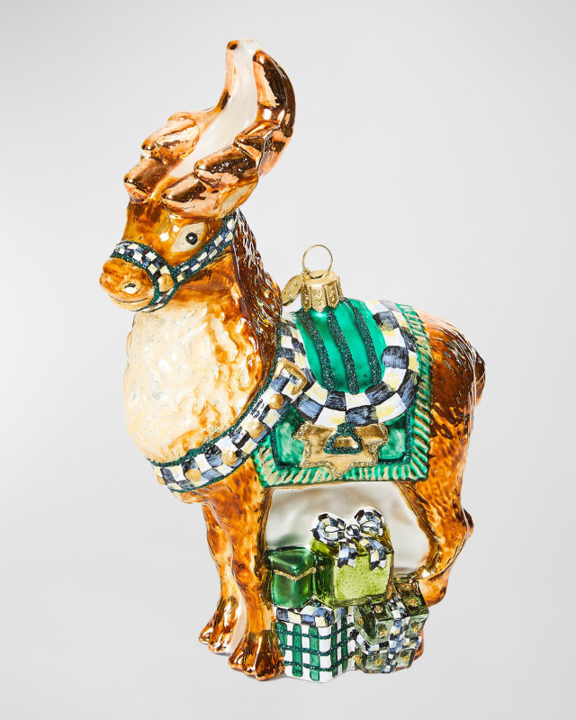 Emerald Luxe Reindeer Glass Christmas Ornament
