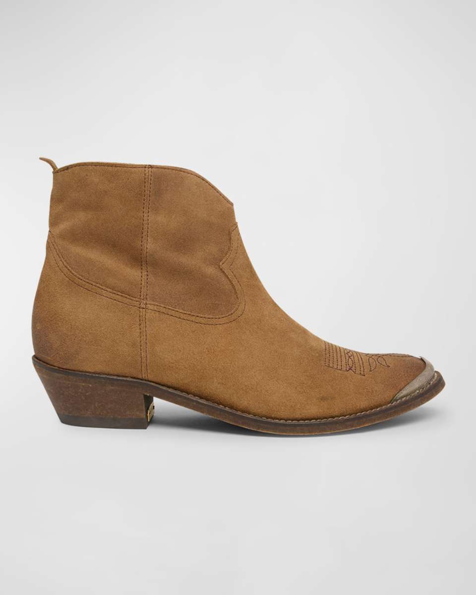 Young Zip Suede Western Booties