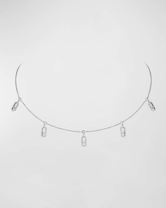 Move Uno 18K White Gold Tassel Pave Choker Necklace