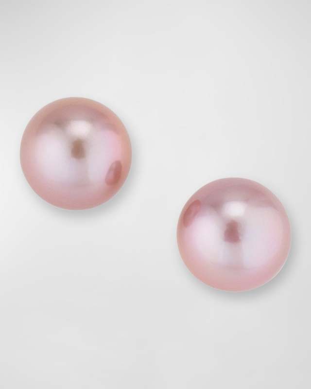 18K White Gold Purple Pearl Stud Earrings, 12mm